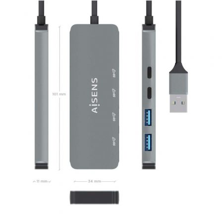 Aisens Hub USB 3.2 Gen2 10G A106-0696 / 2xUSB-A / 2xUSB Tipo-C / Gris / 15cm Aisens Hub USB 3.2 Gen2 10G A106-0696 / 2xUSB-A / 2xUSB Tipo-C / Gris / 15cm